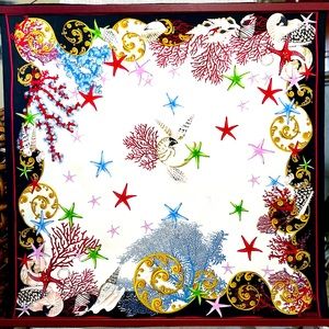 Rare Carlisle 100% Silk Twill Scarf Shawl 35x35 Signed Nautical, Paisley Border